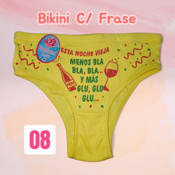 BIKINI STANDART C/ FRASES Y ESTAMPADO AMARILLO